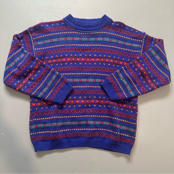Eddie Bauer Men's Blue Patterned Crewneck Sweater - Picture 1 of 7